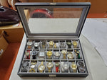 Glass & leather case that fits & has 24 watches Rosra Mingro Tiedan Quartz more