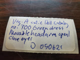 Vtg. A Cutie Doll Catalog no, 300 Green dress Movable head arms open/close eyes