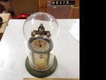 Vtg. glass dome metal turquoise Lchatz mantle clock 49 with key made in Germany