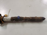 Vtg Novelty Peace Pipe Lapis Stone Leather Clay Claw Hide wooden 11 1/2"