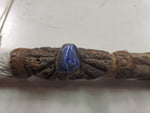 Vtg Novelty Peace Pipe Lapis Stone Leather Clay Claw Hide wooden 11 1/2"