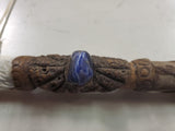 Vtg Novelty Peace Pipe Lapis Stone Leather Clay Claw Hide wooden 11 1/2"