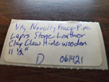 Vtg Novelty Peace Pipe Lapis Stone Leather Clay Claw Hide wooden 11 1/2"