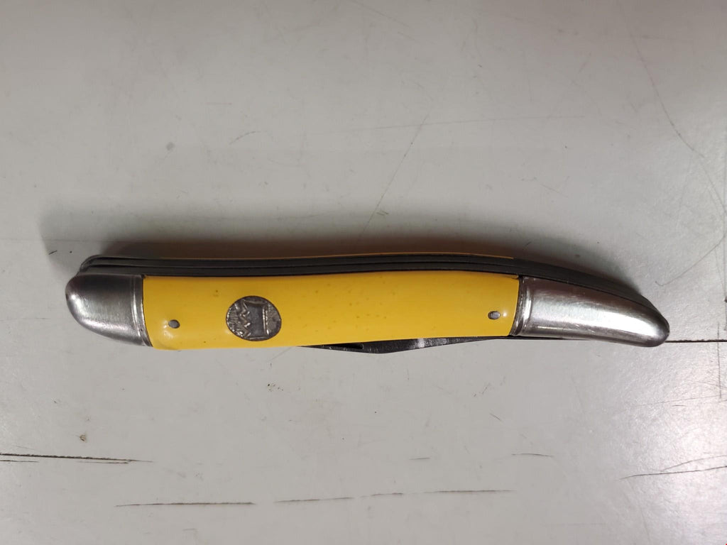 Vtg imperial 2 blade pocket knife yellow tickler fish survival
