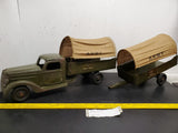 1930's VINTAGE BUDDY L ARMY TRUCK AND TRANSPORT TRAILER RARE ORIGINAL CANVAS