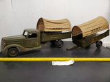 1930's VINTAGE BUDDY L ARMY TRUCK AND TRANSPORT TRAILER RARE ORIGINAL CANVAS