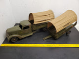 1930's VINTAGE BUDDY L ARMY TRUCK AND TRANSPORT TRAILER RARE ORIGINAL CANVAS