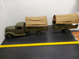 1930's VINTAGE BUDDY L ARMY TRUCK AND TRANSPORT TRAILER RARE ORIGINAL CANVAS