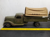 1930's VINTAGE BUDDY L ARMY TRUCK AND TRANSPORT TRAILER RARE ORIGINAL CANVAS