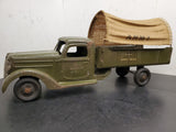 1930's VINTAGE BUDDY L ARMY TRUCK AND TRANSPORT TRAILER RARE ORIGINAL CANVAS
