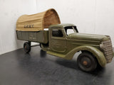 1930's VINTAGE BUDDY L ARMY TRUCK AND TRANSPORT TRAILER RARE ORIGINAL CANVAS