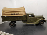 1930's VINTAGE BUDDY L ARMY TRUCK AND TRANSPORT TRAILER RARE ORIGINAL CANVAS