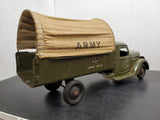 1930's VINTAGE BUDDY L ARMY TRUCK AND TRANSPORT TRAILER RARE ORIGINAL CANVAS