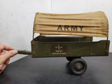 1930's VINTAGE BUDDY L ARMY TRUCK AND TRANSPORT TRAILER RARE ORIGINAL CANVAS