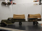 1930's VINTAGE BUDDY L ARMY TRUCK AND TRANSPORT TRAILER RARE ORIGINAL CANVAS