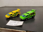2 loose Hong Kong Hot Wheels Green Spoiler Sport & Incredible Hulk yellow cars