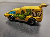 2 loose Hong Kong Hot Wheels Green Spoiler Sport & Incredible Hulk yellow cars