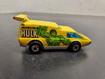 2 loose Hong Kong Hot Wheels Green Spoiler Sport & Incredible Hulk yellow cars