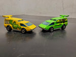 2 loose Hong Kong Hot Wheels Green Spoiler Sport & Incredible Hulk yellow cars