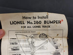 VTG LIONEL ELECTRIC TRAINS NO. 260 ILLUMINATED BUMPER ORIGINAL BOX PACKET INSERT
