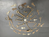 VINTAGE KEYS LOT OF 46 ANTIQUE SKELETON KEYS, BARREL, CABINET, LOCK, STEAMPUNK!