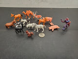VINTAGE LOT OF 14 WILDLIFE ANIMALS AND 1 HUNTER FIGURINES-CAMEL, HORSE, PIG+MORE