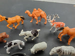 VINTAGE LOT OF 14 WILDLIFE ANIMALS AND 1 HUNTER FIGURINES-CAMEL, HORSE, PIG+MORE