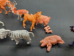 VINTAGE LOT OF 14 WILDLIFE ANIMALS AND 1 HUNTER FIGURINES-CAMEL, HORSE, PIG+MORE