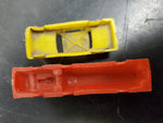 VINTAGE LOT OF 2 PLASTIC MODELS FEATURING YELLOW CADILLAC & RED FIRE TRUCK