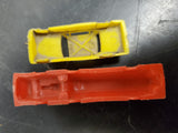 VINTAGE LOT OF 2 PLASTIC MODELS FEATURING YELLOW CADILLAC & RED FIRE TRUCK