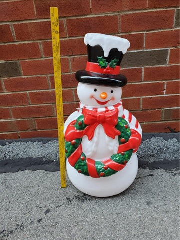 VTG LIGHT UP PLASTIC BLOW MOLD 33" SNOWMAN DECORATION-VF CONDITION-XMAS IN JULY!