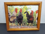 4 Framed Rooster Pictures Wall Decor Black Brown Tan 11.5"BY 9.5"