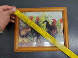 4 Framed Rooster Pictures Wall Decor Black Brown Tan 11.5"BY 9.5"