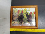 4 Framed Rooster Pictures Wall Decor Black Brown Tan 11.5"BY 9.5"