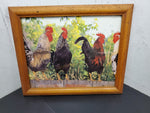 4 Framed Rooster Pictures Wall Decor Black Brown Tan 11.5"BY 9.5"
