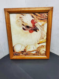 Lot of 3 Framed Chicken Rooster Picture Tan Black Brown 9.5"BY 11.5"