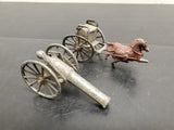 VTG TOY CAST METAL CANNON & HORSE DRAWN CARRIAGE-MADE IN FRANCE-ORIGINAL PATINA