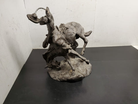 Cowboy Riding Bronco in Rodeo Plaster Sculpture-Wonderful for Desktop!!