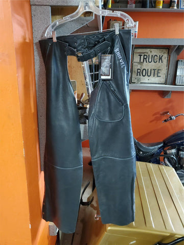 Men's XL Black Genuine Leather Knievel 1 Cycles Motorcycle Riding Chaps-BrandNew