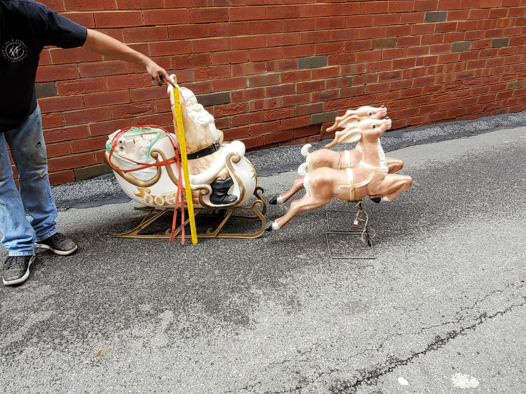 Vtg Santa Sleigh Reindeer Blow Mold Holiday Christmas Yard