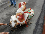 Vtg Santa Sleigh Reindeer Blow Mold Holiday Christmas Yard Ornament Decoration!
