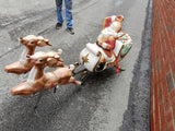 Vtg Santa Sleigh Reindeer Blow Mold Holiday Christmas Yard Ornament Decoration!