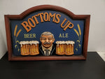 Bottoms Up Beer Ale Wooden Decorative Mancave Bar Sign-23.5X16" Fun Wall Decor