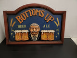 Bottoms Up Beer Ale Wooden Decorative Mancave Bar Sign-23.5X16" Fun Wall Decor