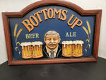 Bottoms Up Beer Ale Wooden Decorative Mancave Bar Sign-23.5X16" Fun Wall Decor