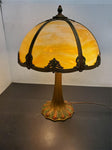 Vtg Victorian Caramel Stain Slag Glass 6 Panel Column Lamp Ornate Nouveau 21"
