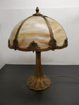 Vtg Victorian Caramel Stain Slag Glass 6 Panel Column Lamp Ornate Nouveau 21"