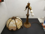 Vtg Victorian Caramel Stain Slag Glass 6 Panel Column Lamp Ornate Nouveau 21"