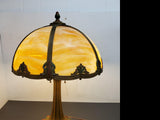 Vtg Victorian Caramel Stain Slag Glass 6 Panel Column Lamp Ornate Nouveau 21"