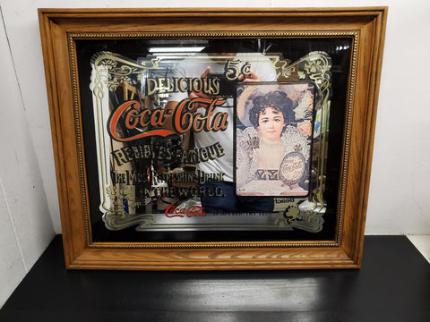 Vintage Coca-Cola Mirror Sign Delicious 5 cent Relieves Fatigue Condition Mint!!